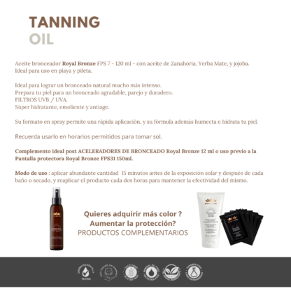 Tanning Oil - bronceador factor 7 en spray Royal Bronze 120 ml mayorista - Image 4